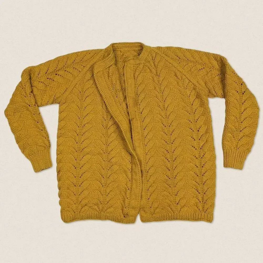 Vintage Chunky Knit Cardigan Sweater Mustard Yellow Size Large